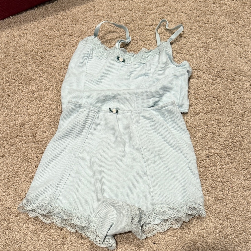 Women's Lace Trim Sleepwear Set - Light Blue